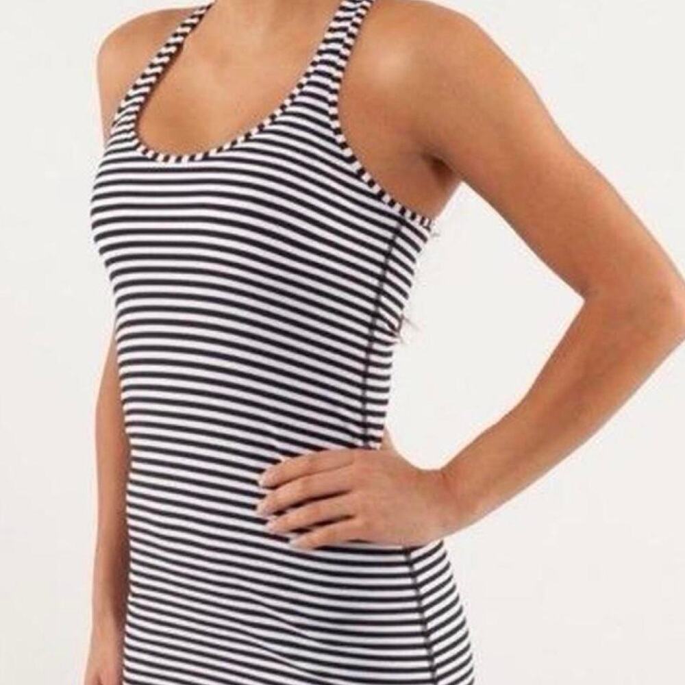 Lululemon Cool Racerback Black White Stripe Racerback Tank Top Size 4